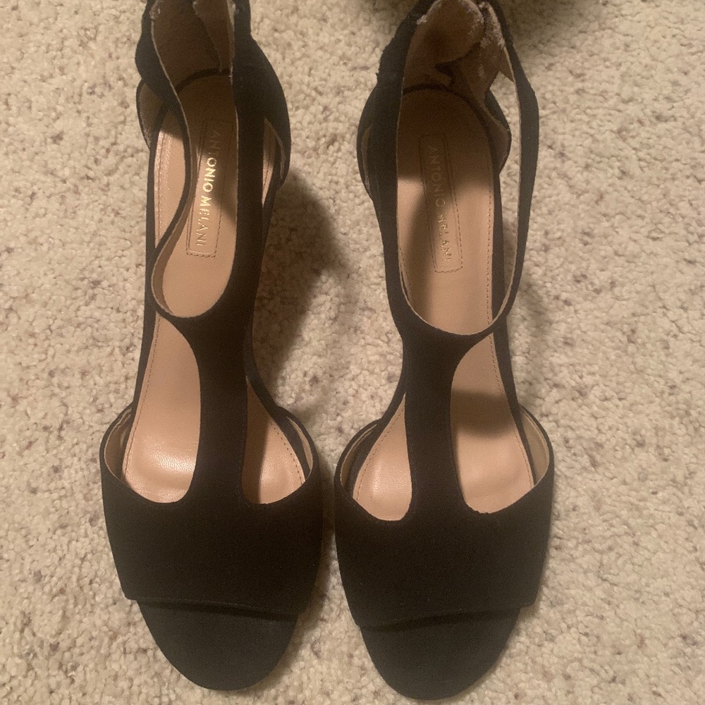 Antonio Melani t strap suede leather heels